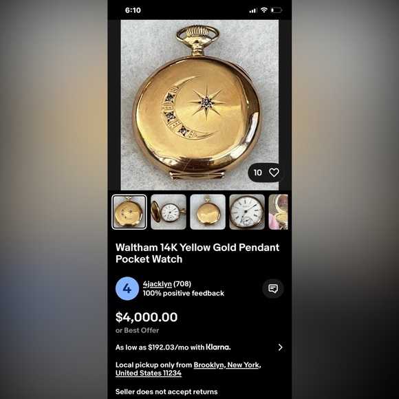 Rare 122yr.Old Solid 14K Gold Diamond Case Elgin 7J Moon&Star Pocket Watch. Runs - Picture 17 of 17